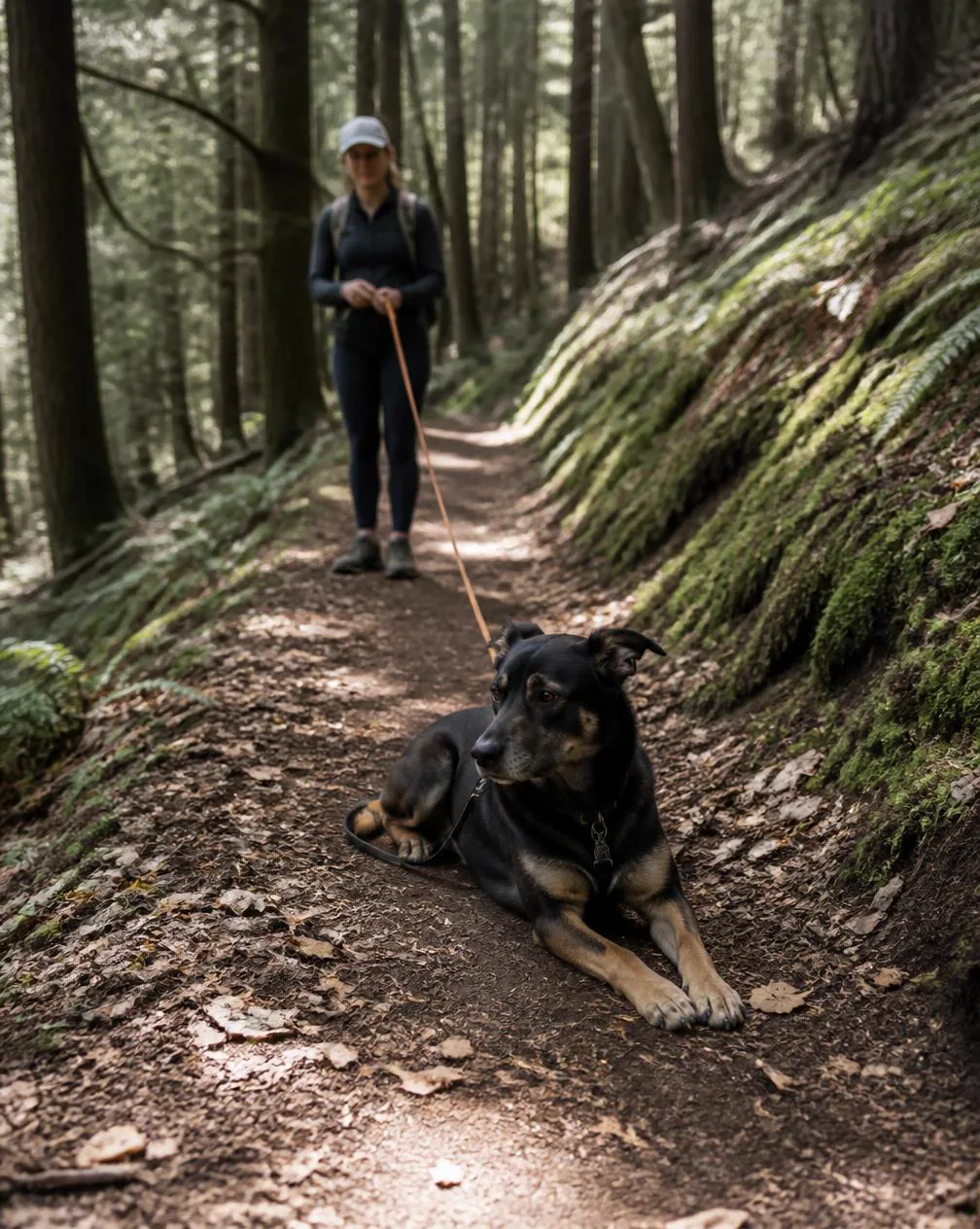A happy dog outdoors with its owner