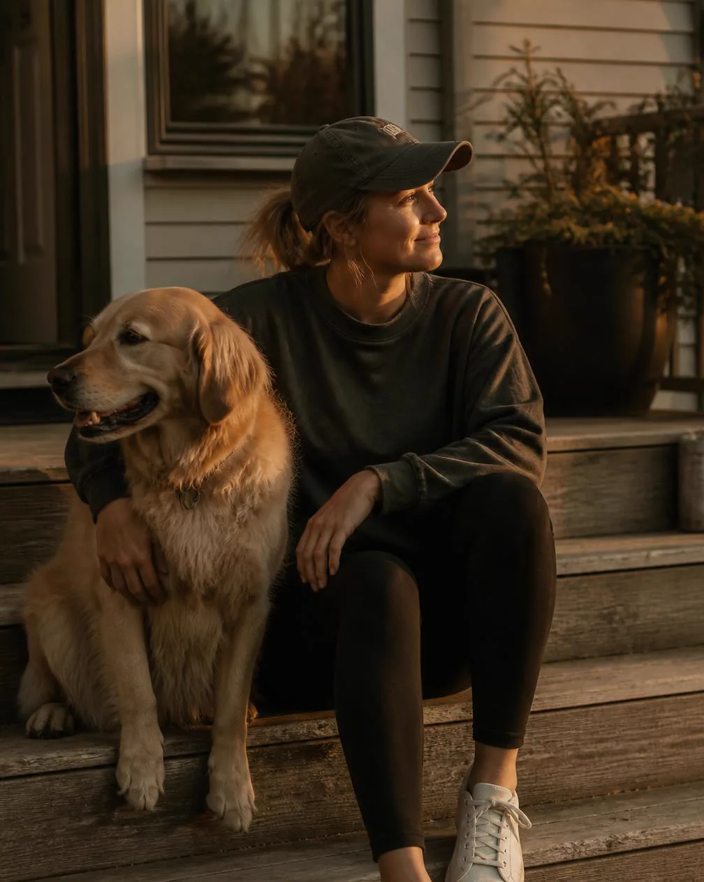 A dog resting peacefully at its owner's feet at home